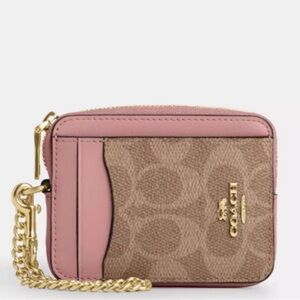 Coach Zip Card Case Tan Pink Petal CW883